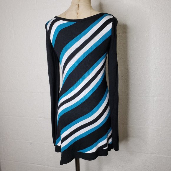 WHBM Black and Blue Asymmetric Hem Sweater Dress S - Picture 7 of 16